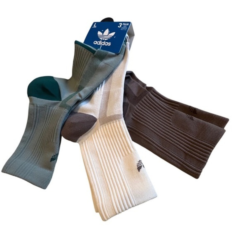 Adidas High Quarter Socks Mens L Multicolor New Moisture Wicking 3 Pair Pack
